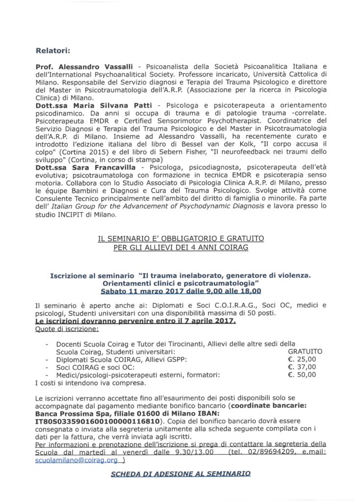 Seminario tematico "Il trauma inelaborato, generatore di violenza. Orientamenti clinici e psicotraumatologia" | Studio Incipit