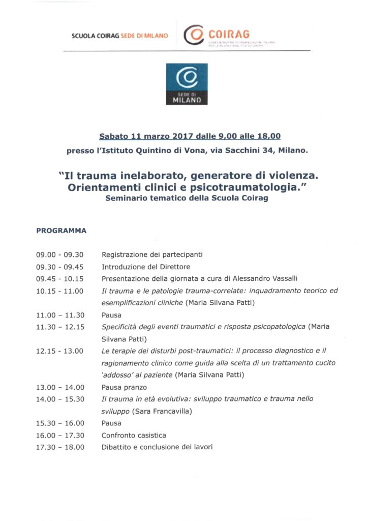 Seminario tematico "Il trauma inelaborato, generatore di violenza. Orientamenti clinici e psicotraumatologia" | Studio Incipit